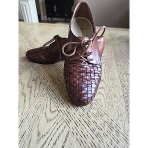 Trotters Shoes Womens Size 7 Brown Woven Leather Basket Weave Oxford Lace Up